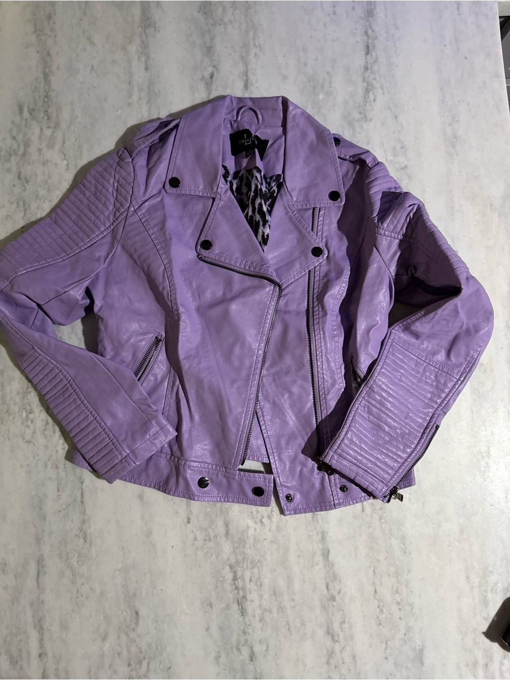 Colorful Bright Bold Cute Statement Lavender Faux Vegan Leather Moto Jacket S